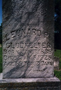  Gravestone of Leonard P Clodfelter - son of Phillip and Jamima Jane  - Apple Creek Church Cemetery, Row 29, Grave H, Pocahontas, Missouri 