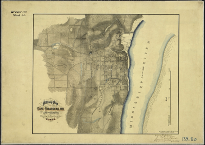  1865 Map of Cape Girardeau showing location of Forts A, B, C and D  