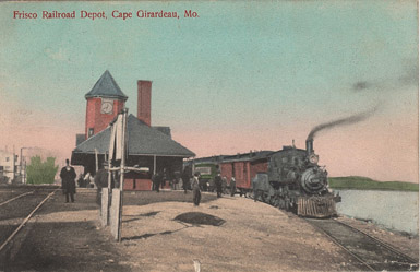 Frisco train station at the foot of Broadway.  Built by my great grandfather Edward Regenhardt in 1902.  Torn down in 1923.