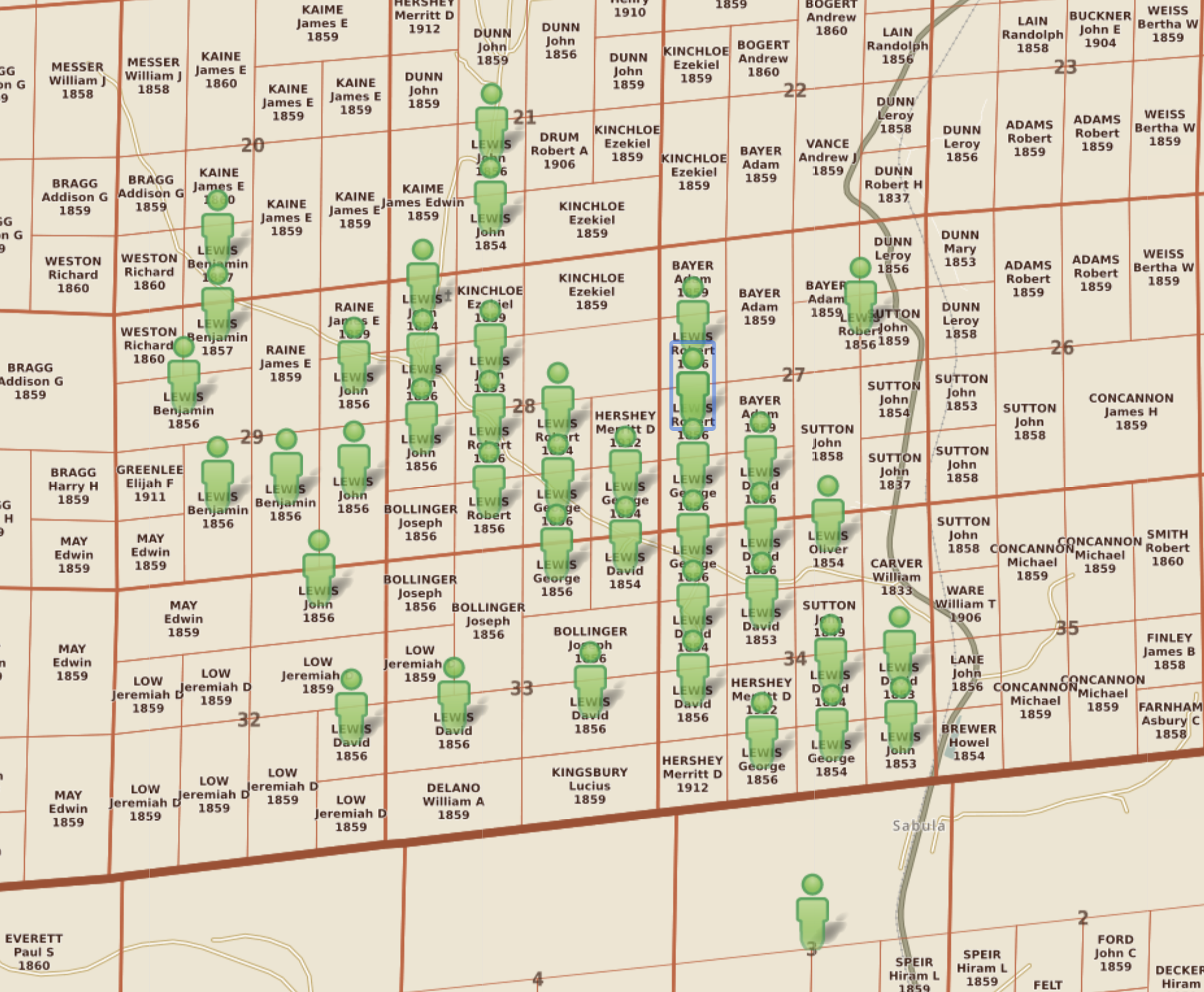  Orignial Land Grants - Geroge Lewis and son Benjamin, John Lewis and son Robert, David Lewis and son Oliver.  George, John  and David are brothers. 