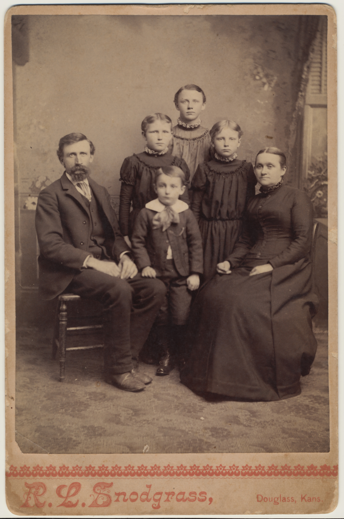 Amos Kennedy Stevenson family portrait - Amos, Eura, Daisy, Bessie, Carl, (oldest to youngest) and wife Mary