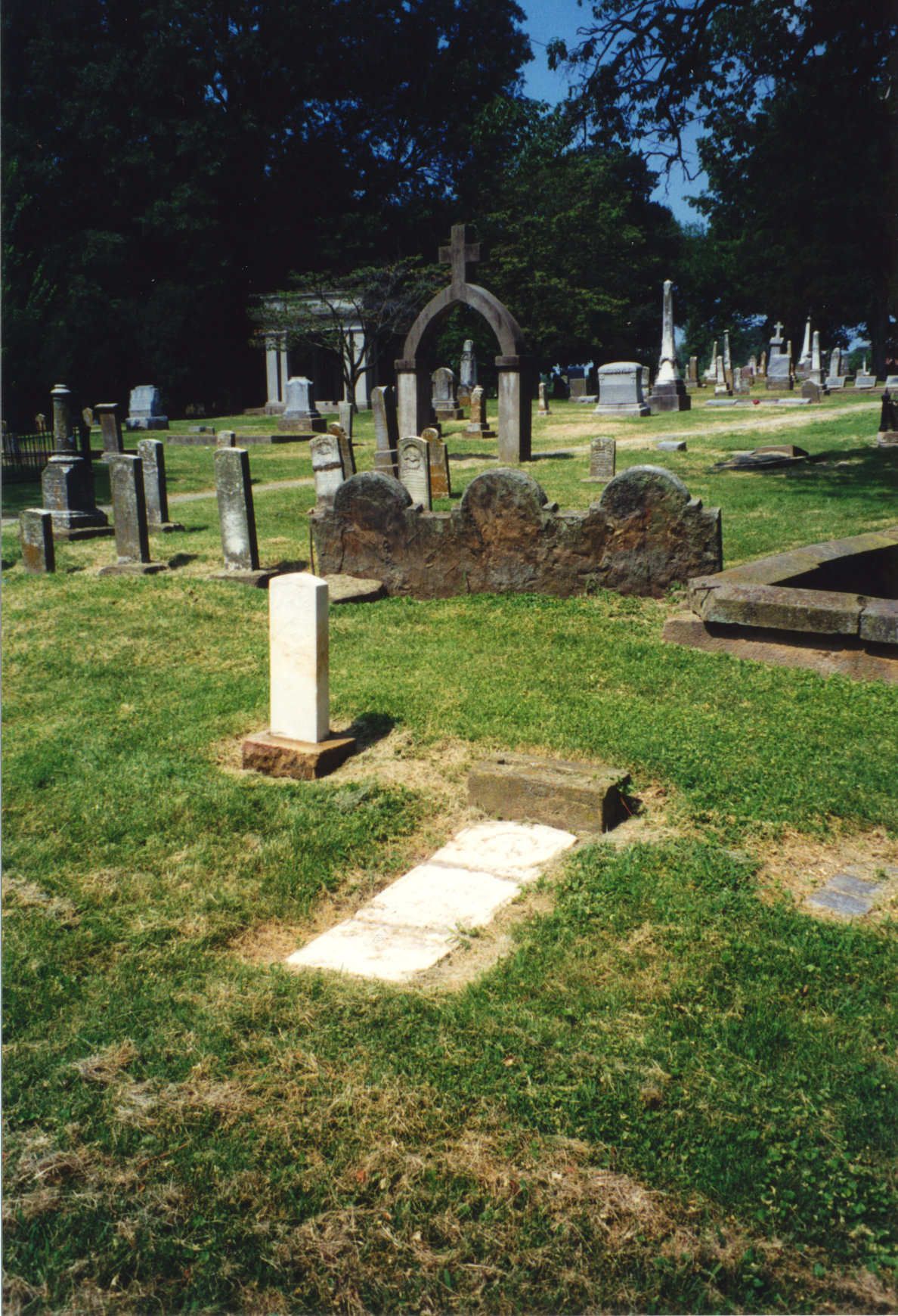  William Theuderkauf grave marker in foreground, To right on ground,  gravemarker of 2nd wife Maria Allers (1828-1887), further right - grave marker of 1st wife Sophia Allers (1825-1869).  Wives are sisters to each other.   