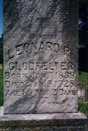  Gravestone of Leonard P Clodfelter - son of Phillip and Jamima Jane  - Apple Creek Church Cemetery, Row 29, Grave H, Pocahontas, Missouri 