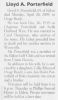 Lloyd A. Porterfield Obit The Advertiser 23 Apr 2009 pg 4 col 1 Lloyd A. Porterfield Obit The Advertiser 23 Apr 2009 pg 4 col 1