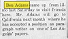 Ben Adams to California - The Cape County Herald (Jackson, MO) 10 Mar 1911 pg 5 col 2