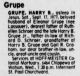 Harry B Grupe Obit STL Post-Dispatch 20 Sep 1977 pg 58 (9B) col 6