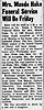 Mary Mae Maude Hake (dau Andy Lewis and Angeline Rose Jackson ) Obit Muscatine Journal 6 May 1958 pg 2png