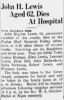 John Higdon Lewis Obit Poplar Bluff Republican 1 Dec 1932 pg 2