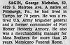 George N Sagin Obit The Tampa Times 4 Aug 1982 pg 11 col 2