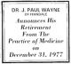 Dr. J. Paul Wayne Retirement The Times Standard (Eureka, CA)21 Dec 1977 pg 3
