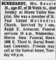 Bessie Burkhardt Obit Dayton Daily News 3 Aug 1970 - Monday. pg 33