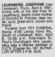 Josephine Leuenberg nee Lassauer Obit STL Post-Dispatch 7 Apr 1991 pg 19 (7B) col 5