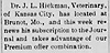 Dr. J L Hickman locates to Brunot, MO from Kansas City Wayne County Journal 20 Feb 1913 pg 1 col 2