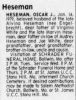 Oscar J Heseman Obit STL Post-Dispatch 16 Jan 1979 pg 17 col 5