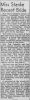 Marie Elizabeth Stanke (dou of Minnie Freemire and Arthur Stanke) wedding announce -News Tribune (Tacoma) 14 Jun 1958 pg 5 col 2